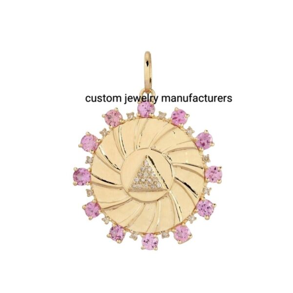 925 Silver Gold Disc SapphirePyramid Pendant