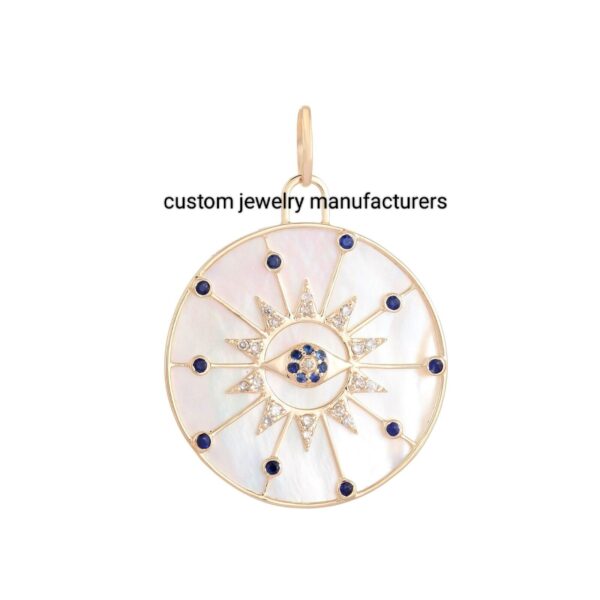 925 Silver Gold Evil Eye Diamond Medallion Pendant