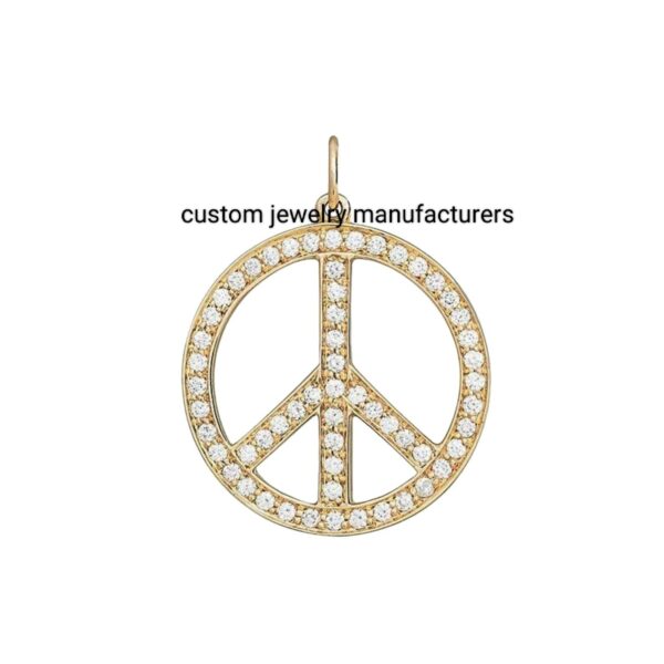 14k Solid Gold Peace Diamond Charm Pendant