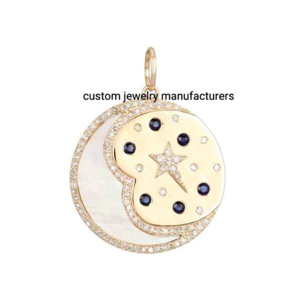 925 Silver Gold Mother Of Pearl Diamond Sapphire Moon Star Charm Necklace