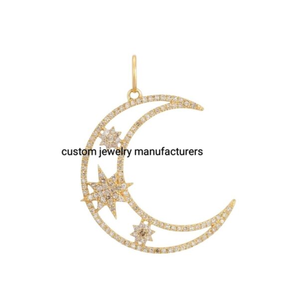 925 Silver Gold Diamond Moon Stars Coin Pendant