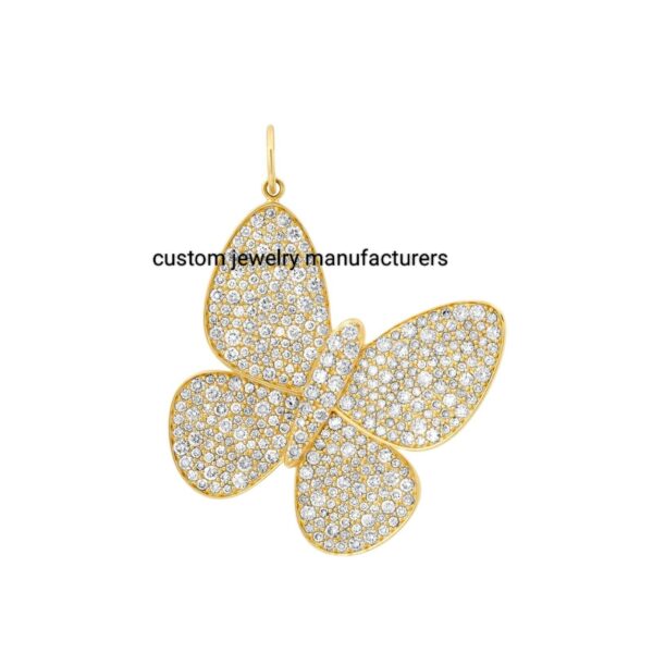 925 Silver Gold Diamond Butterfly Medallion Charm Pendant