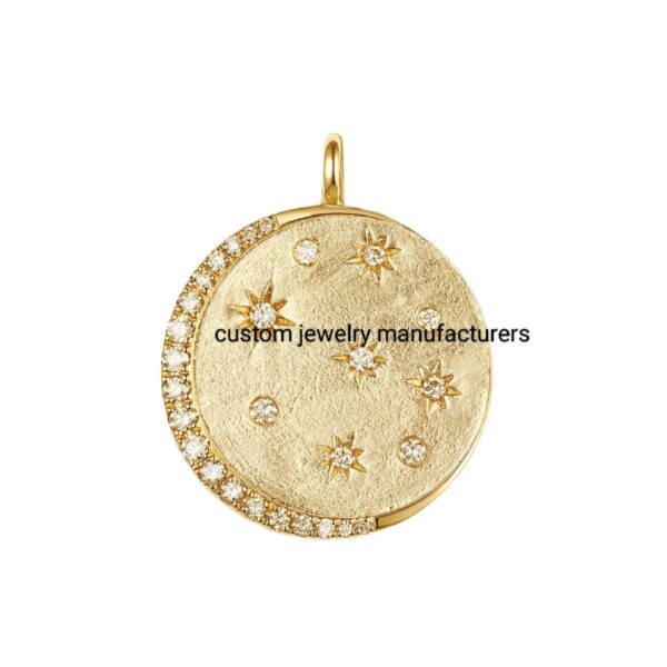 925 Silver Gold Diamond Moon Stars Coin Pendant