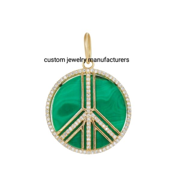 925 Silver Gold Mother Of Pearl and Diamond Peace Sign Pendant - Image 3