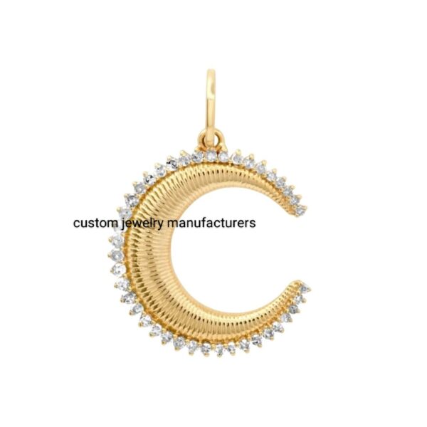 925 Silver Gold Diamond Crescent Moon Necklace