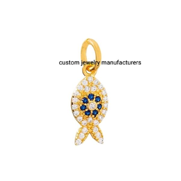 925 Silver Gold Fish Shape Sapphire Pendant