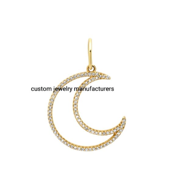 925 Silver Gold Diamond Crescent Moon Necklace