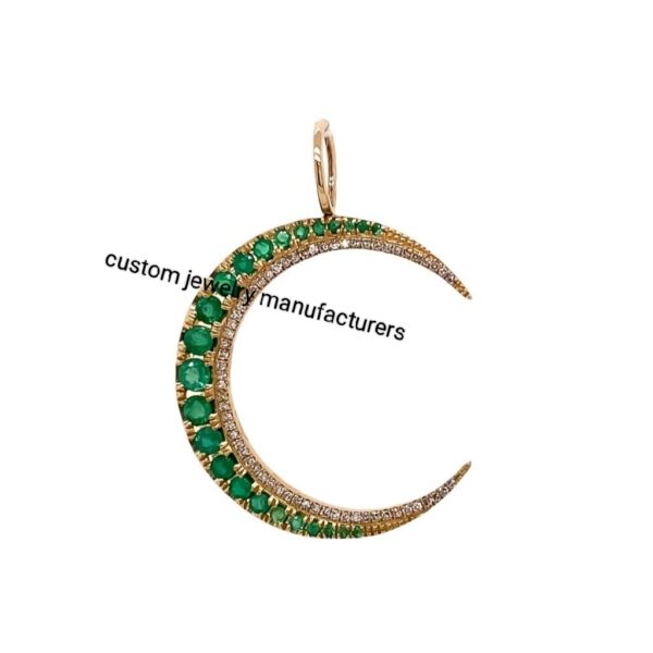 925 Silver Gold Emerald Gemstone Diamond Crescent Moon Necklace