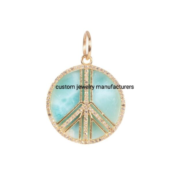 925 Silver Gold Turquoise and Diamond Peace Sign