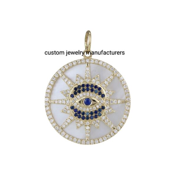 925 Silver Gold Designer Diamond Mother of pearl Medallion Pendant