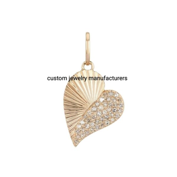 925 Silver Gold Half Textured Half Diamond Heart Charm