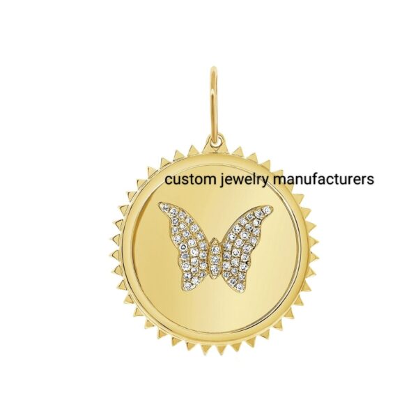 925 Silver Gold Diamond Butterfly Medallion Charm Pendant