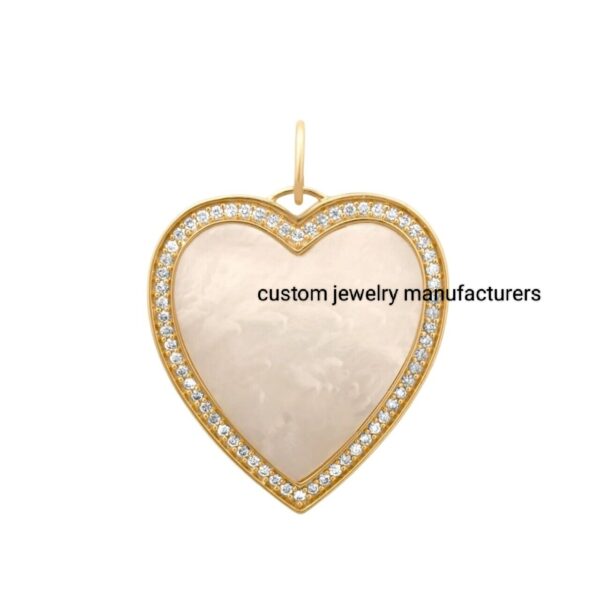 925 Silver Gold Beautiful Mother Of Pearl Heart diamond Charm Pendant