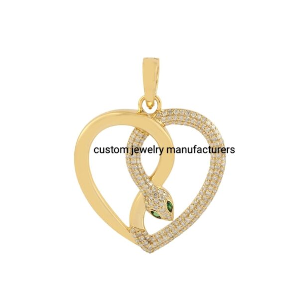 925 Silver Gold Emerald Snake Diamond Heart Pendant