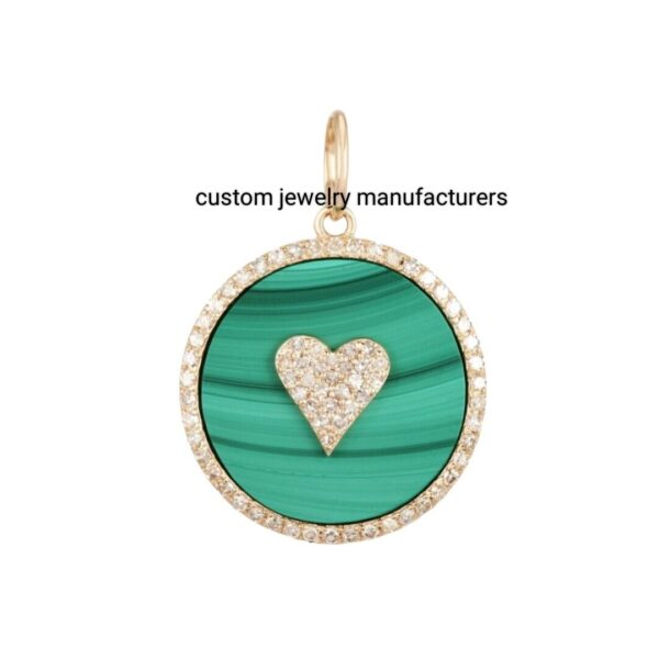 925 Silver Gold Malachite Heart diamond Charm Pendant