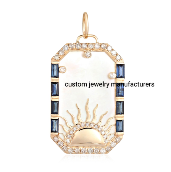 925 Silver Gold Sunburst Sapphire Mother of Pearl Pendant