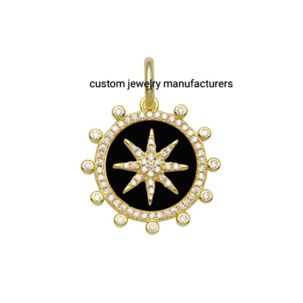 925 Silver Beautiful Starburst Medallion Onyx Diamond Charm Pendant - Image 2