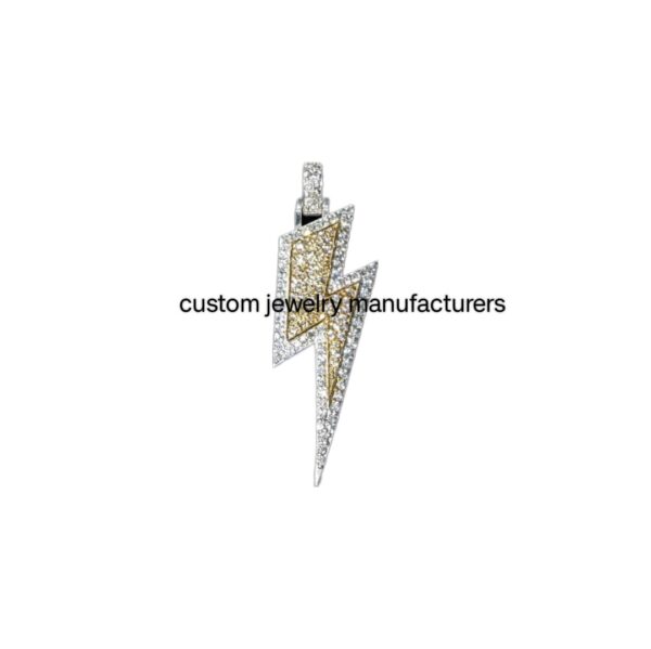 925 Silver Gold Diamond Lightning Bolt Necklace