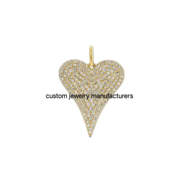 925 Silver Gold Heart Pave Diamond Charm, beautiful Diamond Heart Pendant