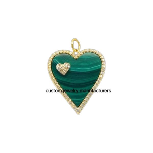 925 Silver Gold Malachite Heart diamond Charm Pendant