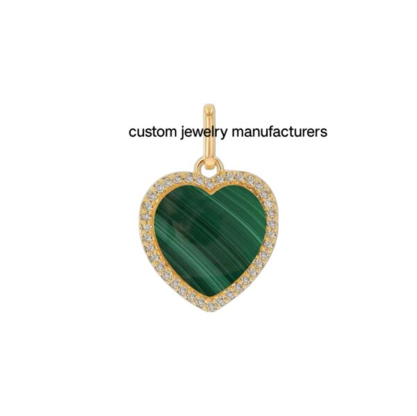 925 Silver Gold Beautiful Malachite Heart diamond Charm Pendant