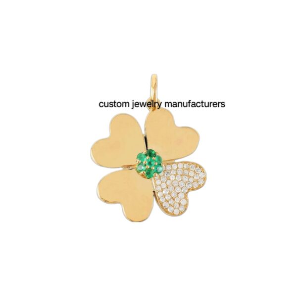 925 Silver Gold Luckiest Emerald & Diamond Heart Clover Pendant