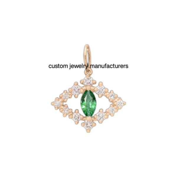 925 Silver Lucky Emerald Evil Eye Diamond Necklace Charm