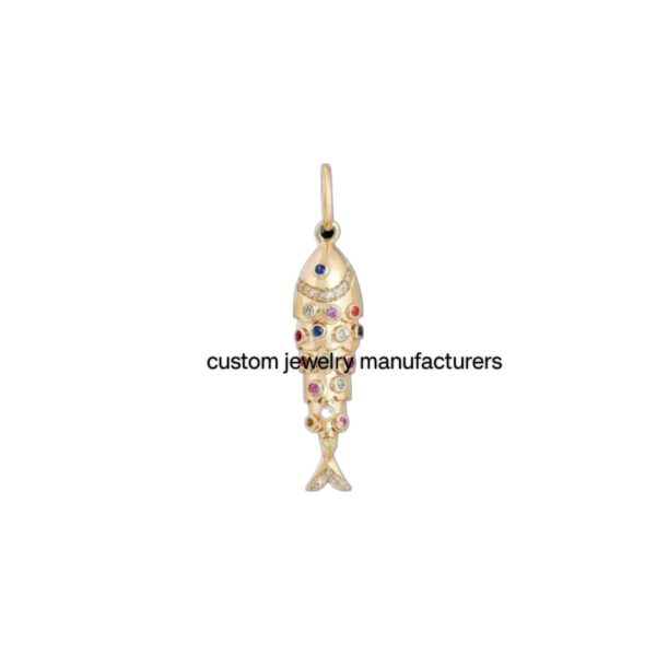 925 Silver Gold Fish Shape Multi Sapphire Pendant