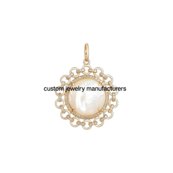 925 Silver Disc Diamond Mother Of Pearl Charm Necklace