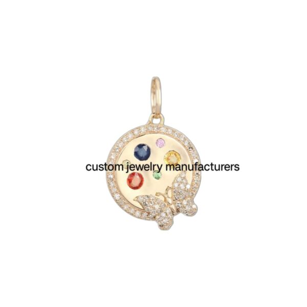 925 Silver Gold Multi Diamond Butterfly Medallion Pendant