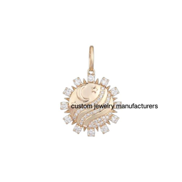 925 Silver Gold Diamond Moon Stars Coin Pendant