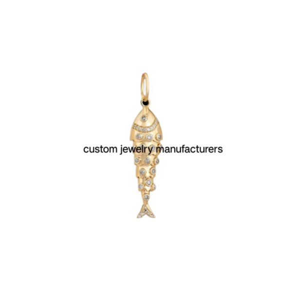 925 Silver Gold Fish Shape Diamond Charm Pendant