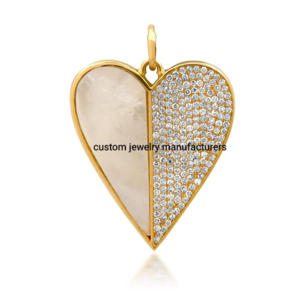 925 Silver Gold Beautiful Mother Of Pearl Heart diamond Charm Pendant