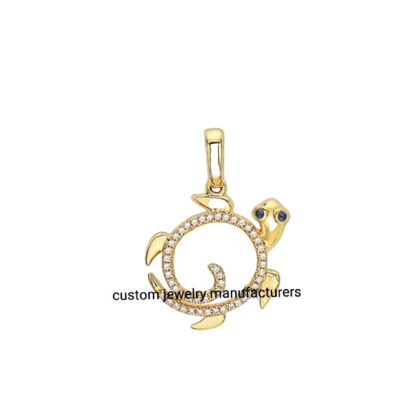 14k Gold Plated Diamond Turtle Pendant