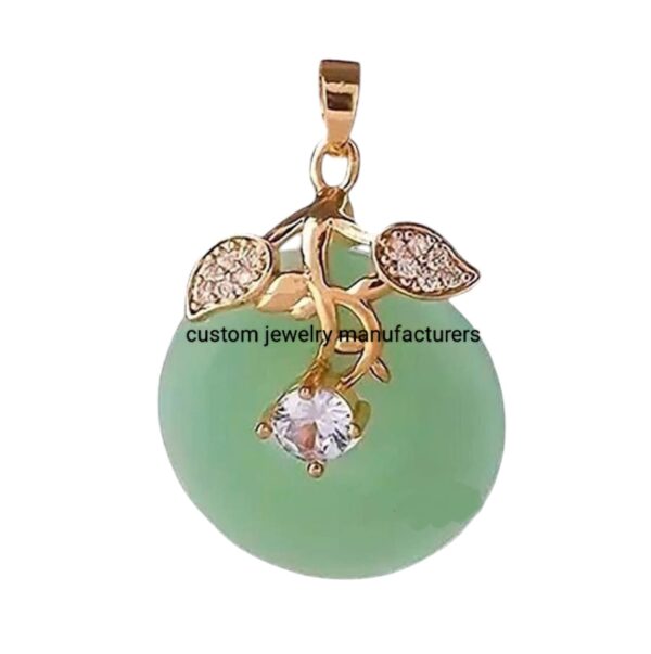 14K Round  Aventurine Leaf Pendant