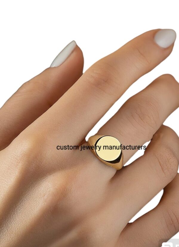 14K Gold Plated Round Signet Ring, 925 Silver Round Signet Ring,