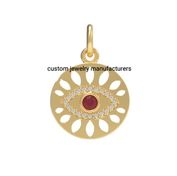 14K Round Evil Eye Disc Pendant