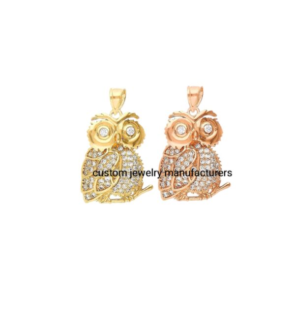 925 Silver Pave Diamond Owl Pendant - Image 2