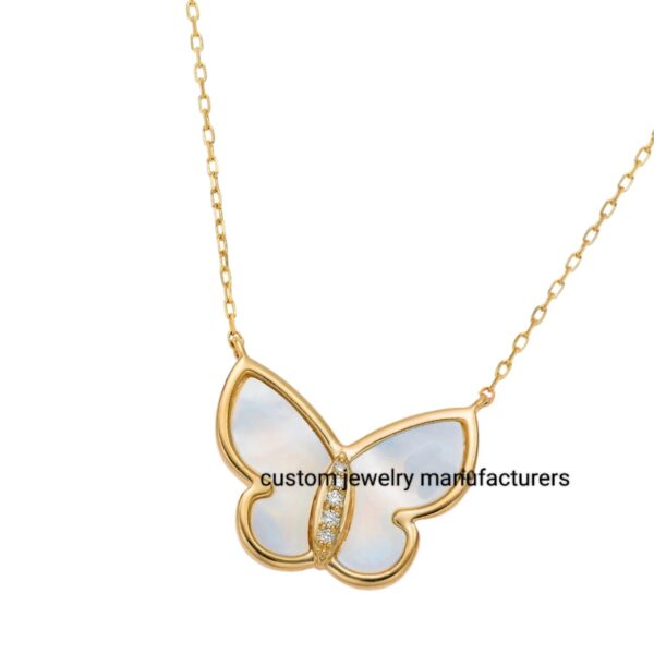 925 Silver Mother Of Pearl Butterfly Necklace, - Image 2