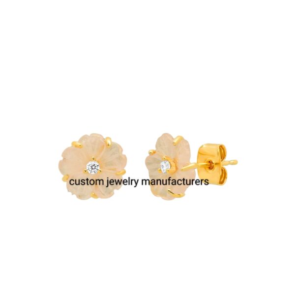 925 Silver Gemstone Carved Flower Studs