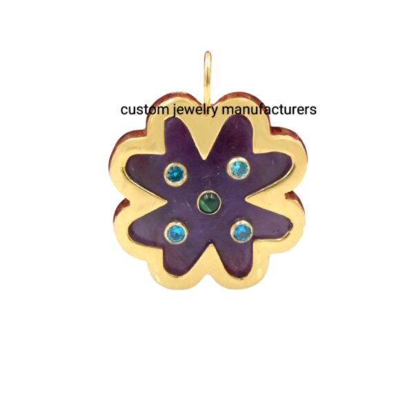 14k Gold Gemstone Clover Pedant