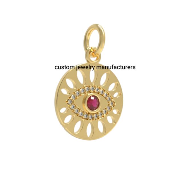 14K Round Evil Eye Disc Pendant - Image 2